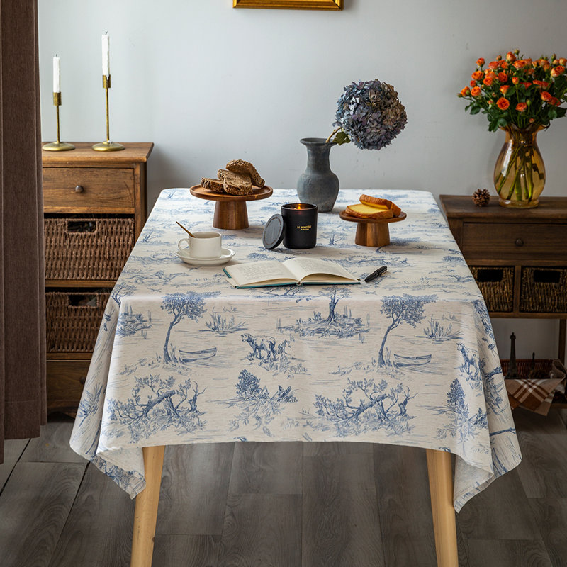 Avers Rustic Tablecloth Classic French Farmhouse Decoration Birthday Blue Toile Rectangle Tablecloth, 102" x 55"