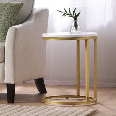 Modern Glam C-Shaped End Table - Gold Iron Frame, White Top & 18"X22.25"H Design