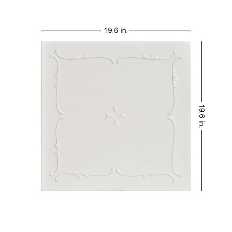 Carreau de plafond en polystyrène collé 1,6 pi x 1,6 pi Spring Buds, Blanc colombe