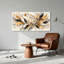 Tableau abstrait sur toile avec feuilles dorées et noires et petites fleurs-177205879