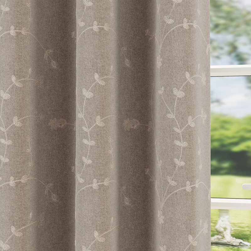  Tivoli Floral Embroidery Blackout Thermal Eyelet Curtains (PAIR), Natural, 117 W x 137 D cm