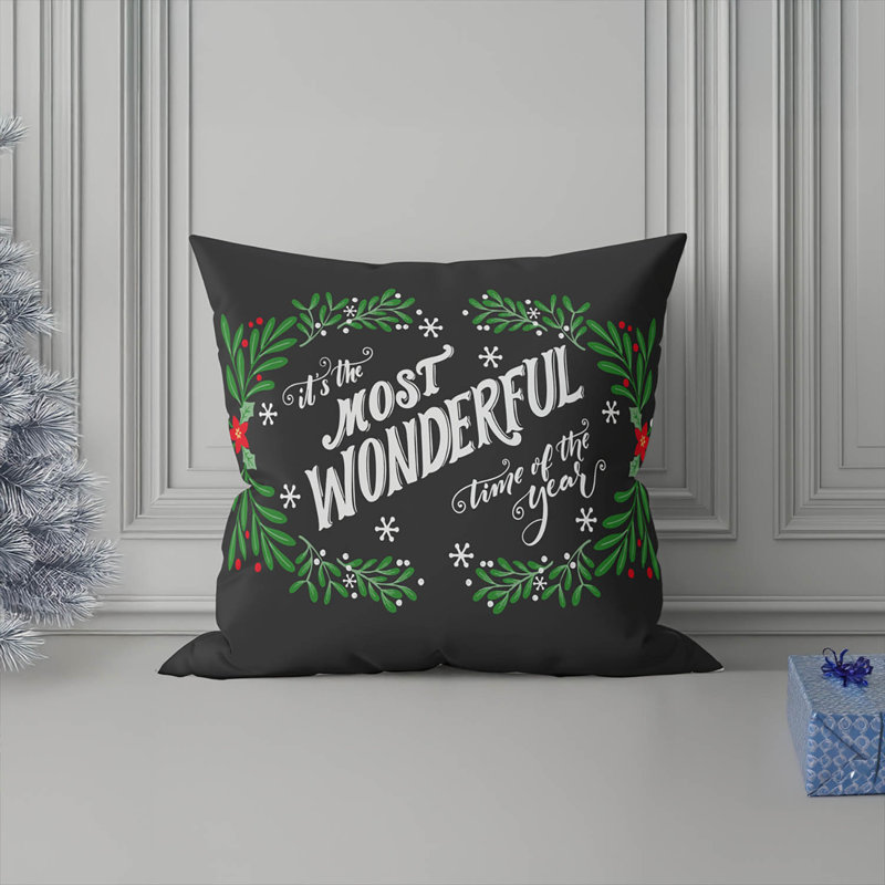 Coussin décoratif d'intérieur It's It's the Most Wondeful Time of the Year Seasonal, Floral gris anthracite, Carré 18 po