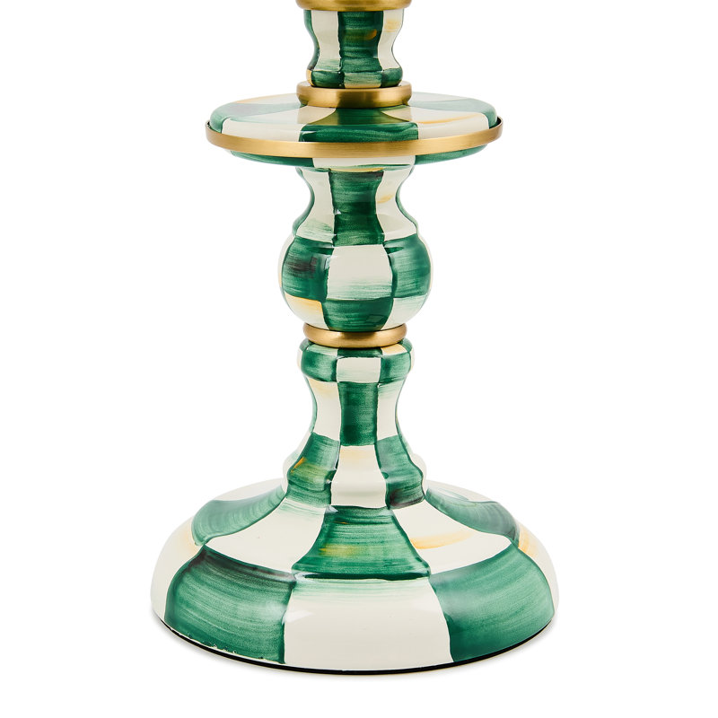 Emerald Check Candlestick Lamp, White, Green/White