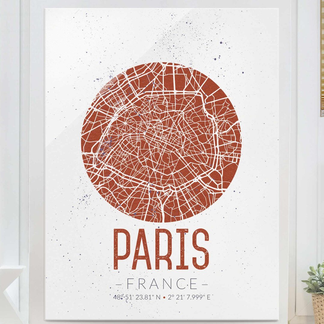 Glasbild Retro-Stadtplan von Paris