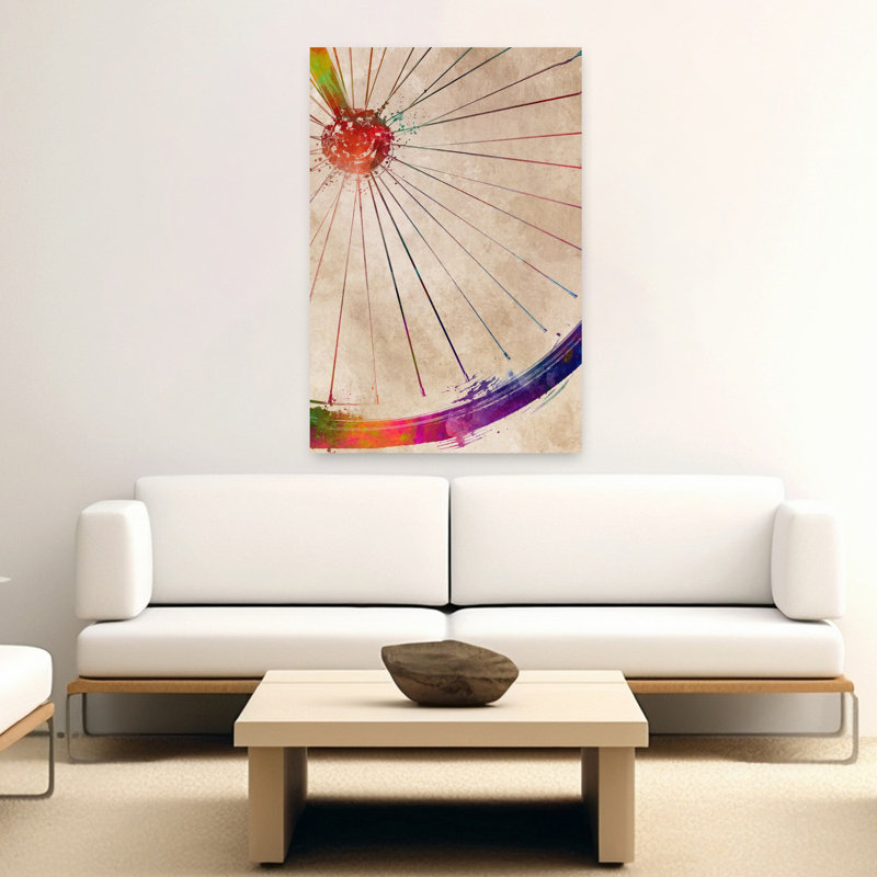 Art mural contemporain avec roue de bicyclette vibrante, 60" H x 40" W