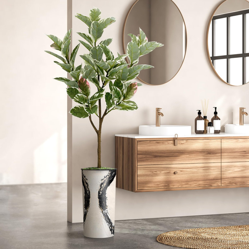 Arbre artificiel en fleur noire et blanche, Circle Beige
