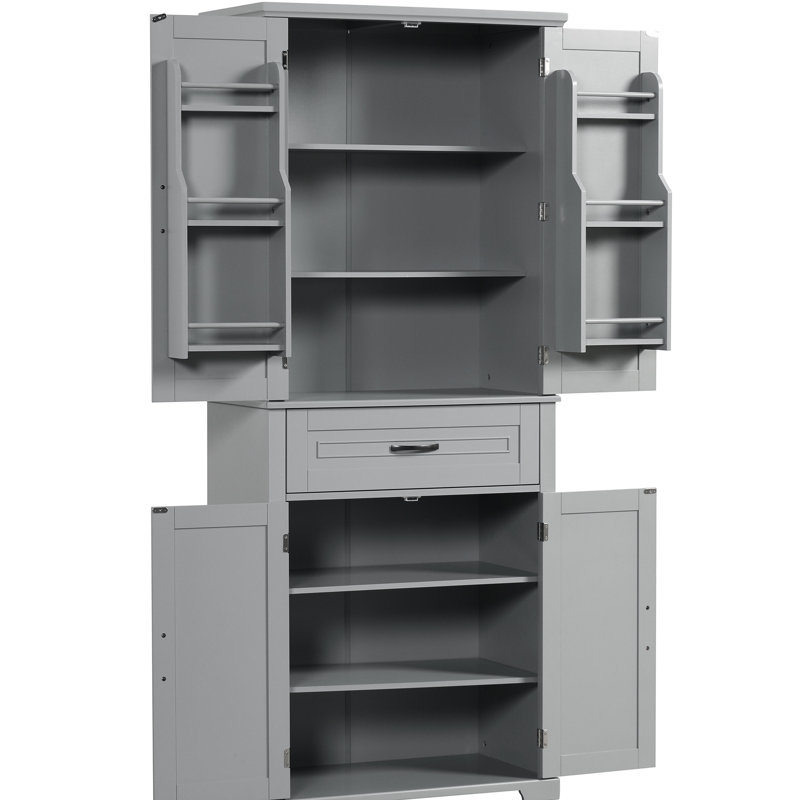 Armoire de rangement pour salle de bain grise, portes, tiroir, tablette réglable, grande armoire moderne et grise, polyvalente et pratique
