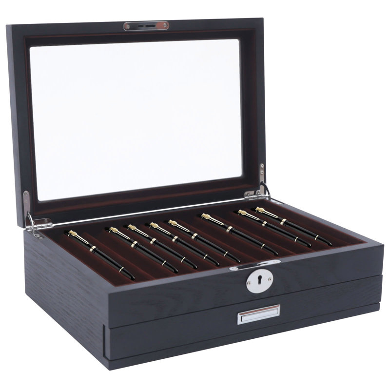 12.6" 12 Slot Wood Pen Display Box 2 Layers Fountain Pen Collector Case