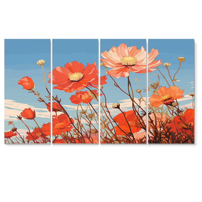 Visconti - ensemble d'art mural coquelicot 4 pièces, H 28 po x l 48 po