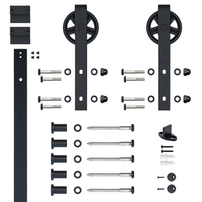 78 Inch Black Steel Sliding Barn Door Hardware Kit
