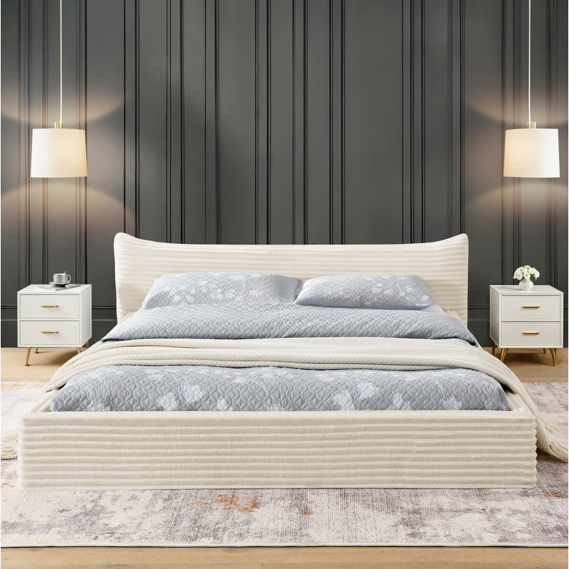 Queen Size Upholstered Bed FrameAnd velvet fabric,Grounded Platform Bed with Decorative Curved Headboard and Solid Wood Frame, No Box Spring Required