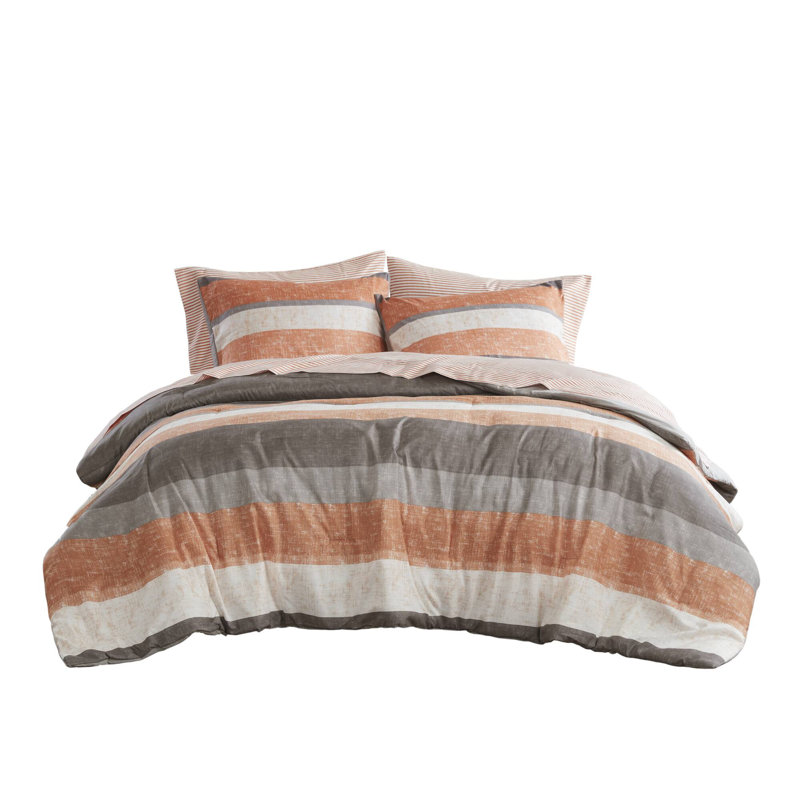 Jaxon Comforter Set with Bed Sheets, Twin Comforter + 4 Additional Pieces, Coral/Gray