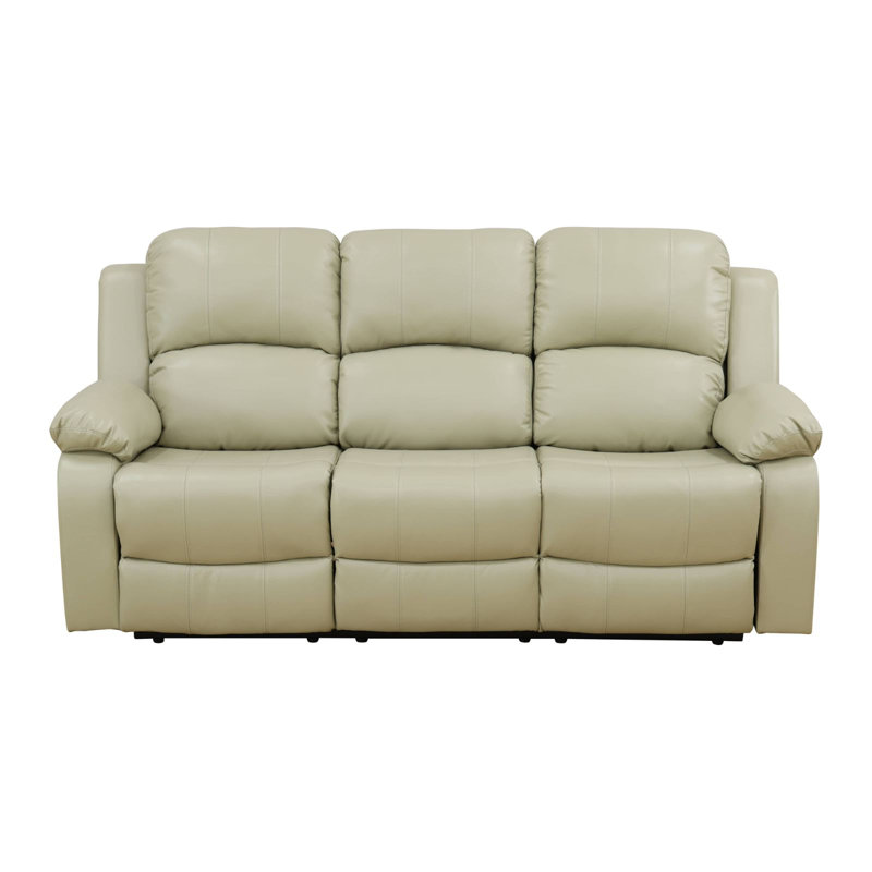 Jaci 78.5" Faux Leather Reclining Sofa with Drop down table, Beige