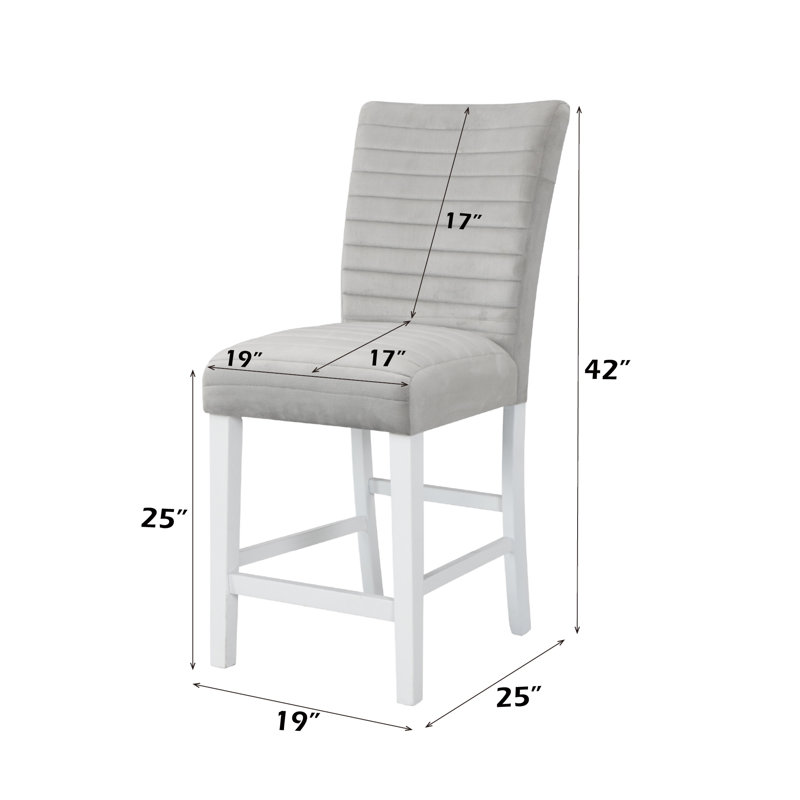 Ensemble de 2 chaises à hauteur de comptoir en velours gris et blanc à finition brillante élisaveta (ensemble de 2)