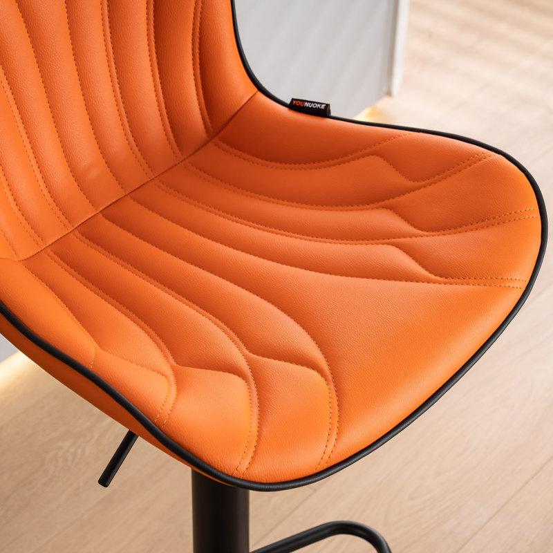 Swivel Upholstered Adjustable Height Counter Stool with Metal Frame, Orange