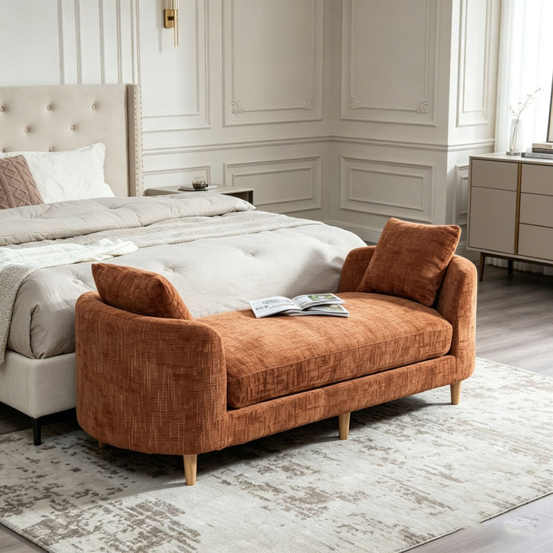 Banc de bout rembourré de 77,17 po de largeur avec accoudoirs, Orange