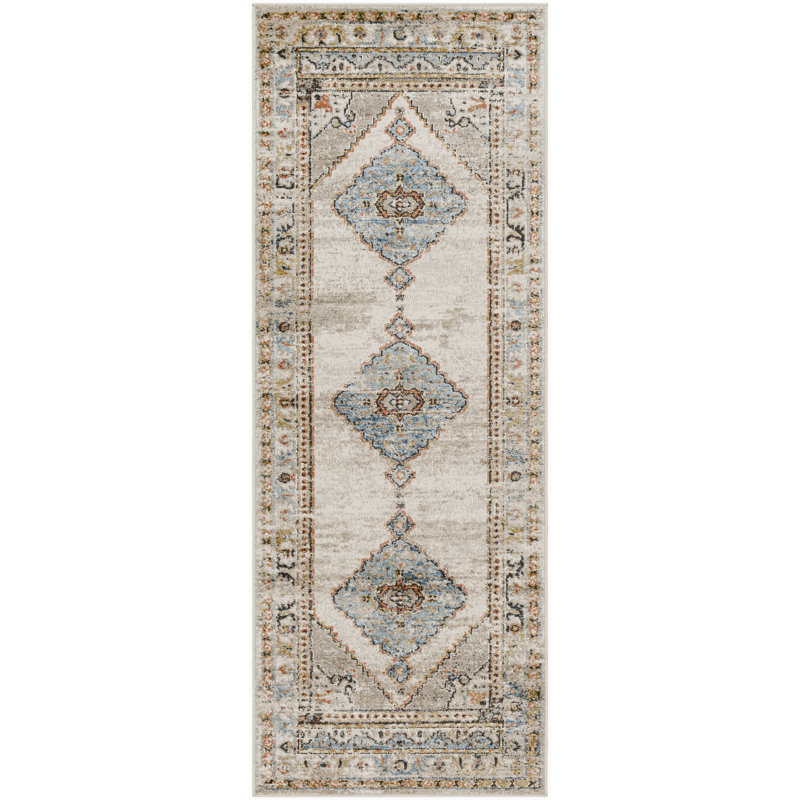 Labombard Traditional Blue and Rust Area Rug, Runner 2'7" x 7'3"