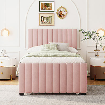 Lit plateforme tapissier en velours avec lit gigogne