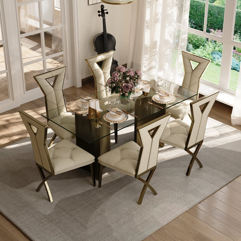 Ensemble de chaises de salle à manger en chenille Glam blanc avec pieds en X en bronze brossé