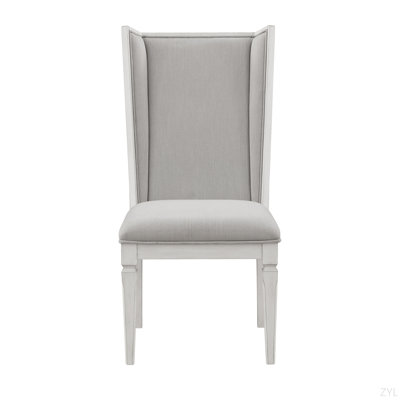 Light Grey Linen & Weathered White Finish Side Chair( Set Of 2)