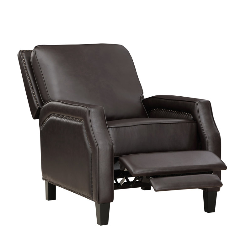 Iancarlo 1Pc Reclining Seat, Dark Brown, Solid Wood Construction, Metal Reinforced Brown Faux Leather Recliner, Wood, Foam Padding Seat And Back