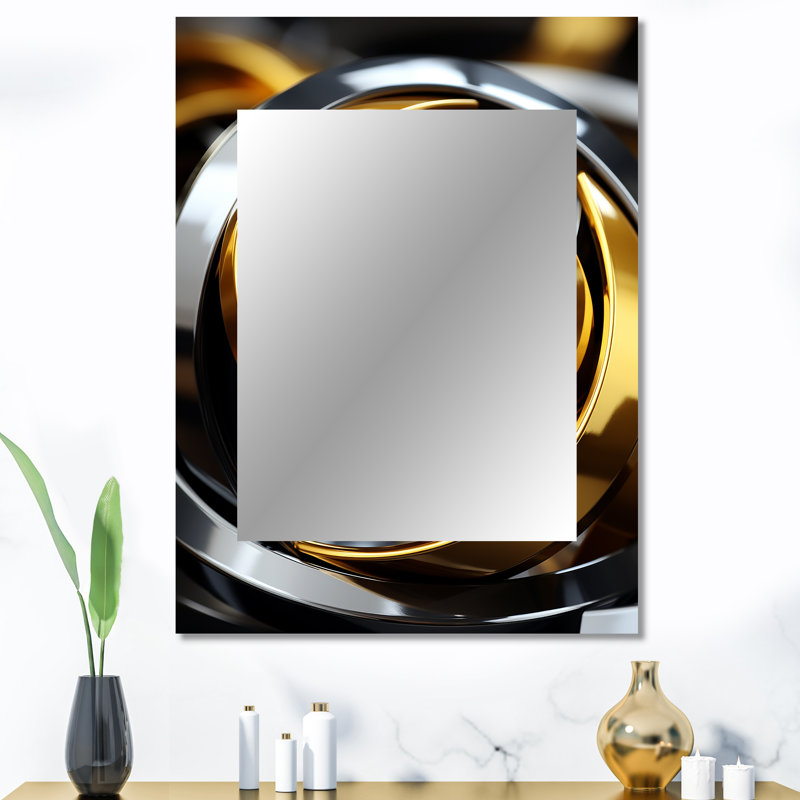 Circulaire futuriste or et argent tourbillon - miroir spirales abstraites, miroir mural décoratif moderne, art imprimé en métal