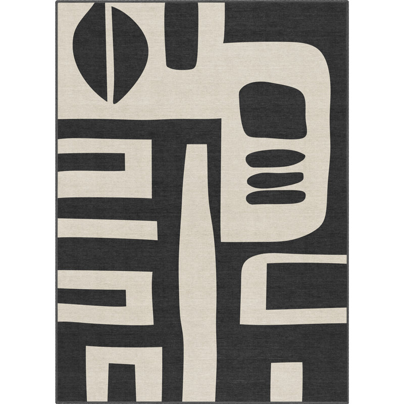 Tapis tissé à plat à motif géométrique noir Kehr Canyon - facile à nettoyer et durable, Rectangle 7 pi 3 po x 5 pi 3 po