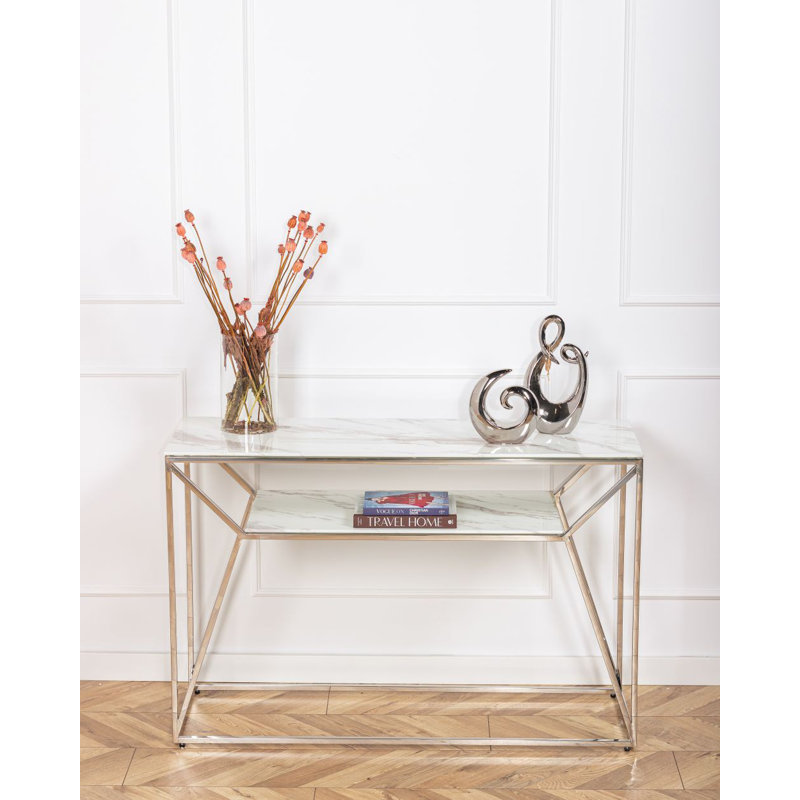 Hocking 120cm Glass Top Console Table, White, Silver