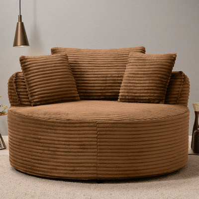 Chaise d'appoint ronde moderne avec 3 coussins - Velours côtelé, confort pour la maison ou le bureau