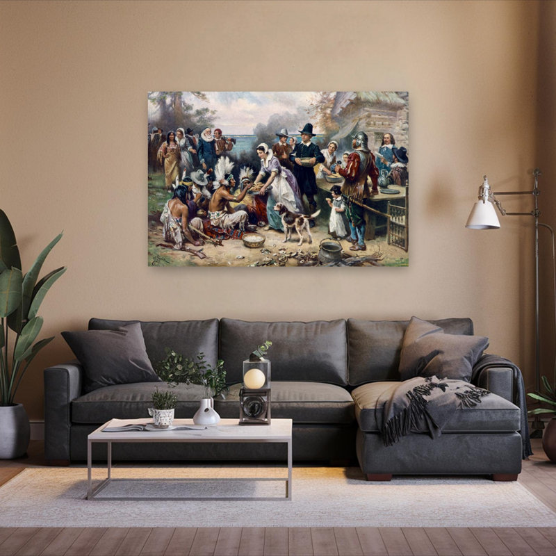 The First Thanksgiving, C.1930 Peaceful Romantic Contemporary, art mural, H 40 po x l 60 po