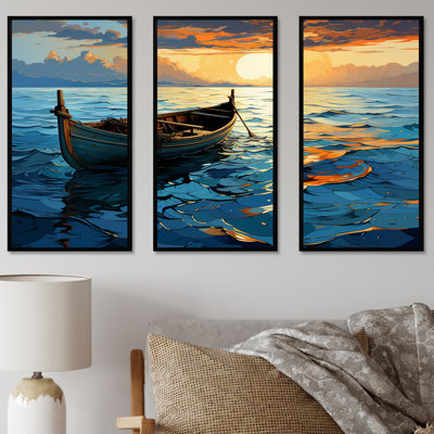 Sunset Sea Boat Landscape - Coastal Boat Wall Art