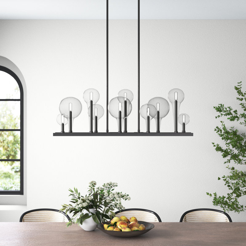 Lustre linéaire pour îlot de cuisine à 10 lumières Indira, Noir