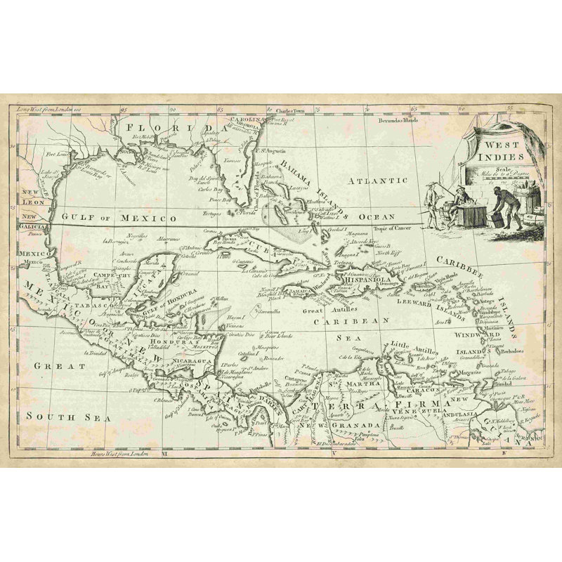 Carte des Antilles, H 8 po x l 12 po