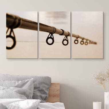 IDEA4WALL Close Up View Of Brown Fishing Rod Against The Water Surface On  Canvas 3 Pieces Print & Reviews