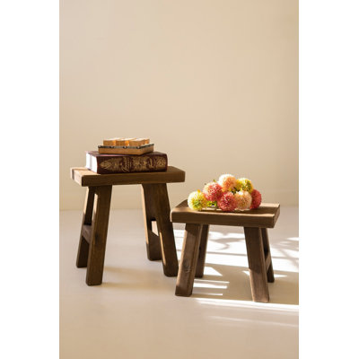 Kalalou Wood Accent Stools Set of 2 Rectangle Shape 15" Tall
