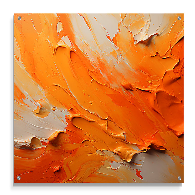 Tangerine Tango I - paysage abstrait, art mural acrylique, H 16 po x l 16 po