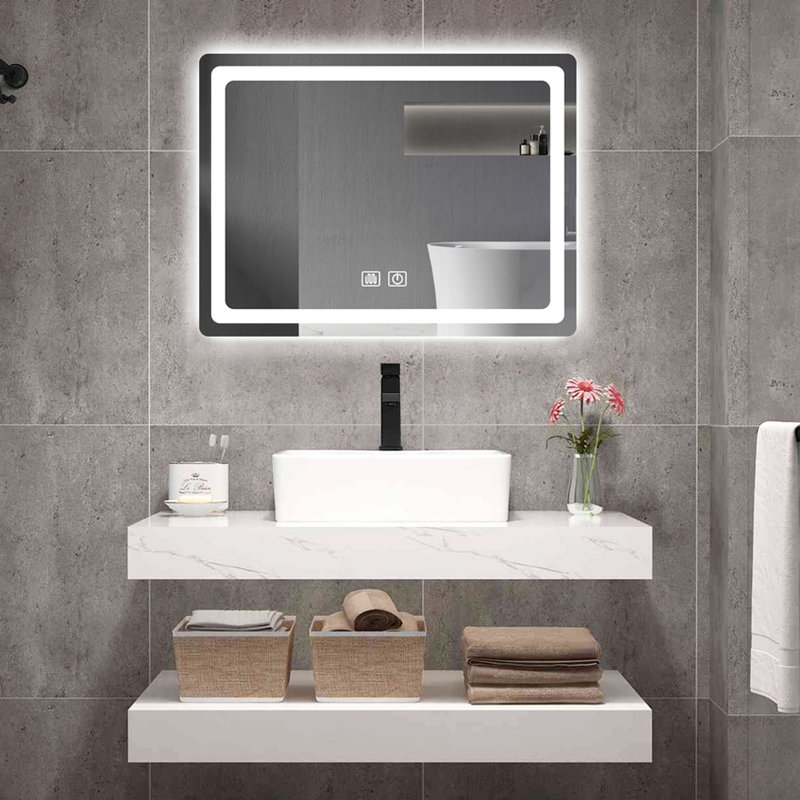 Miroir lumineux de salle de bain - Transparent et lisse, imperméable à l'eau IP54, prise de meuble-lavabo incluse, commandes séparées, installation facile
