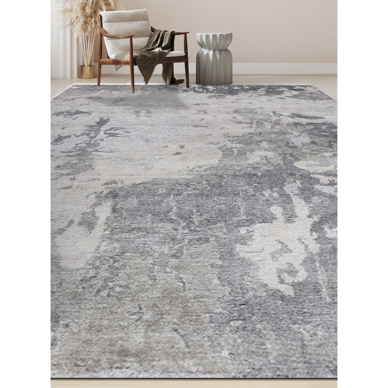 Abstract Area Rug in White, Rectangle 8' x 10'