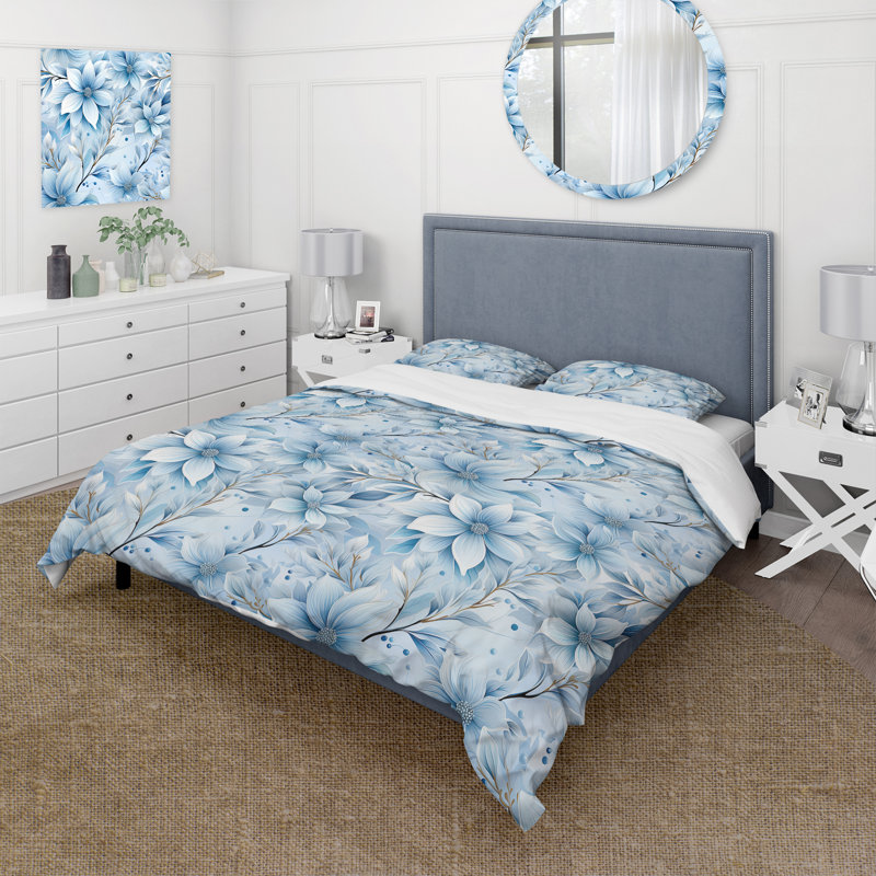 Ensemble de housse de couette Daisy bleu, Housse de couette simple + 1 taie décorative stan