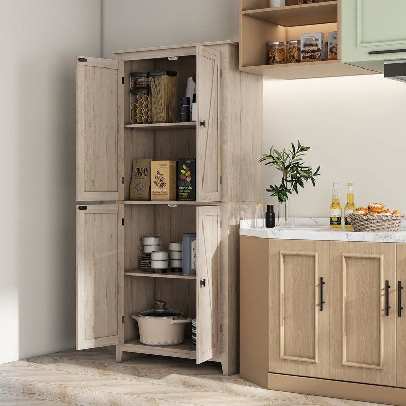 Garde-manger à 4 portes de 70,48 po - 4 tablettes réglables pour une cuisine moderne et naturelle