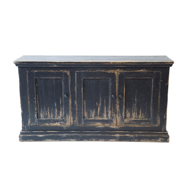 Buffet Miy, 3 portes, bois de pin 65 pouces, Noir antique