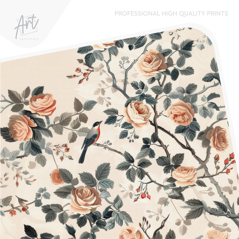 Papier peint botanique amovible chinoiserie, H 85 po x l 48 po