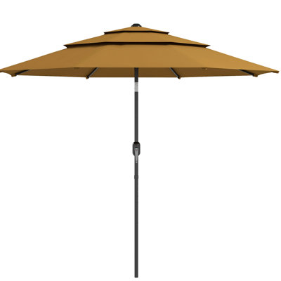 Tan 9Ft 3 Deck Umbrella - With Crank, Push Button Tilt For Patio, Backyard, Lawn Vast Shade Space Backyard Umbrella, Patio Easy Crank & Deck,