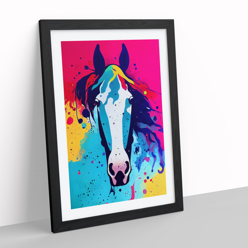 XV1022-3176X Paint Drip Horse No.1 Abstract - Single Picture Frame Print, Black, 64cm H x 46cm W x 2cm D