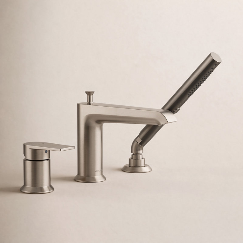 Hint Single-Handle Deck-Mount Bath Faucet With Handshower, Vibrant Brushed Nickel