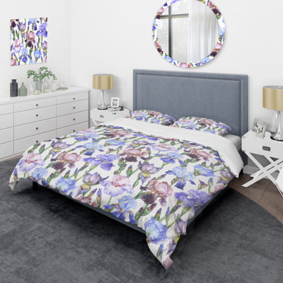 Purple Iris Flowers Floral Duvet Cover