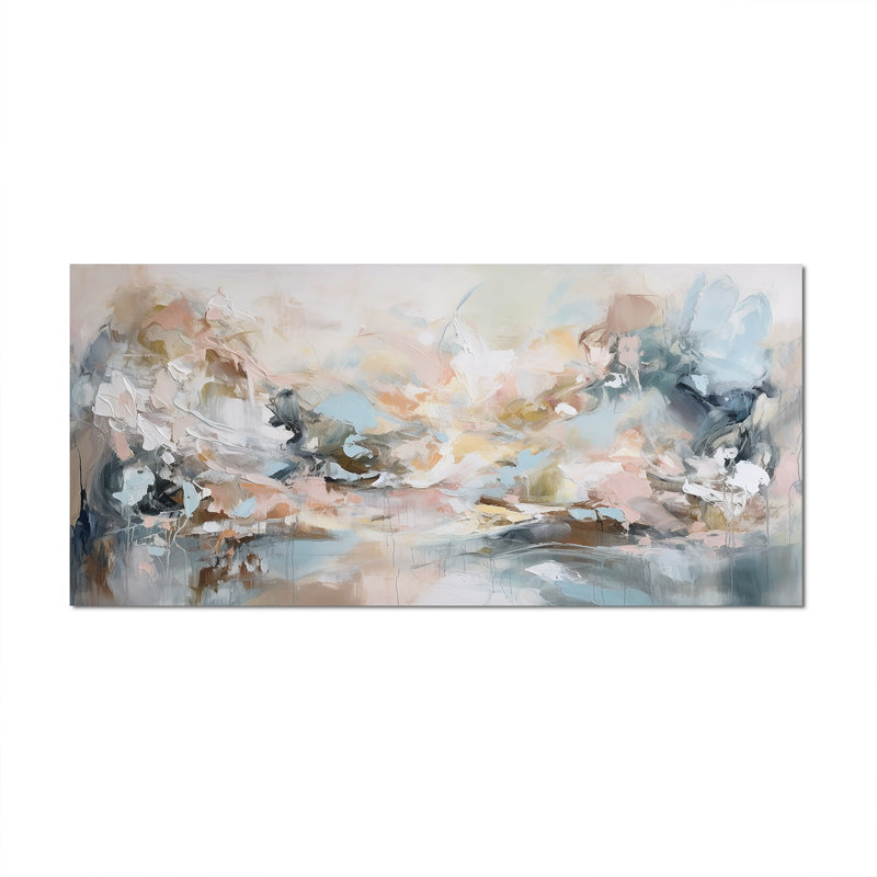 Délicat coup de pinceau abstrait, peinture d'art abstrait IV, Toile tendue, H 28 po x l 60 po, Sans cadre
