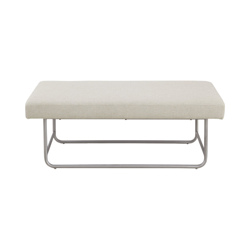 Ivory Upholstered Bedroom Bench with Silver Metal Base