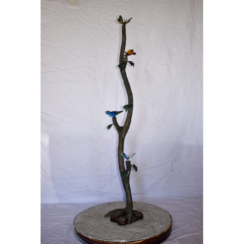 Four Butterflies On A Tree Branch Bronze Statue Size: 7" X 9" X 50"H