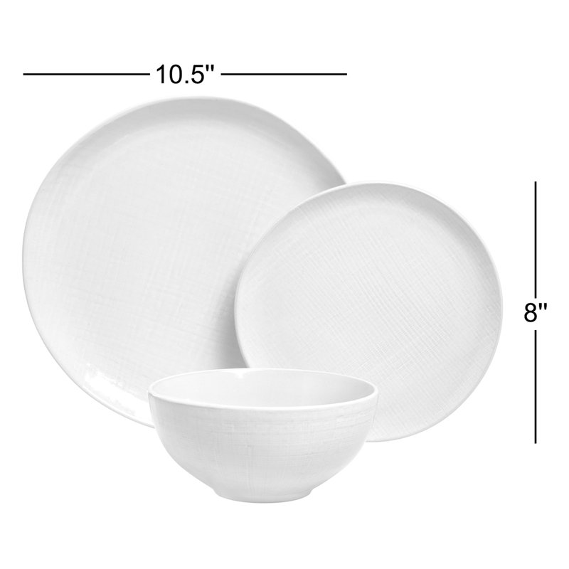 Adomas 12 Piece Dinnerware Sets, Dish Sets for 4, White